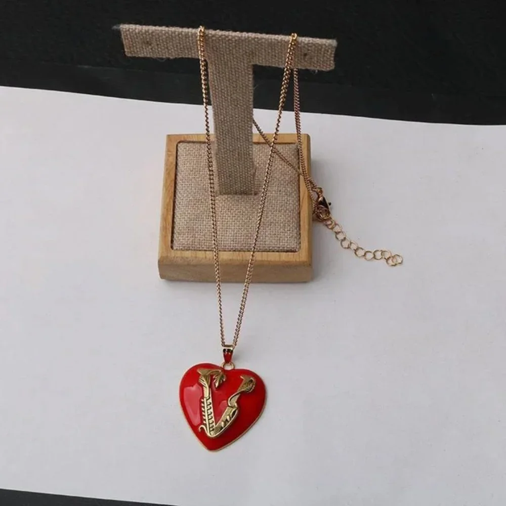 Lux Ver V-Shape red Heart Earrings Fashion Exaggerated Earrings Women's Jewelry - Picture 6 of 8